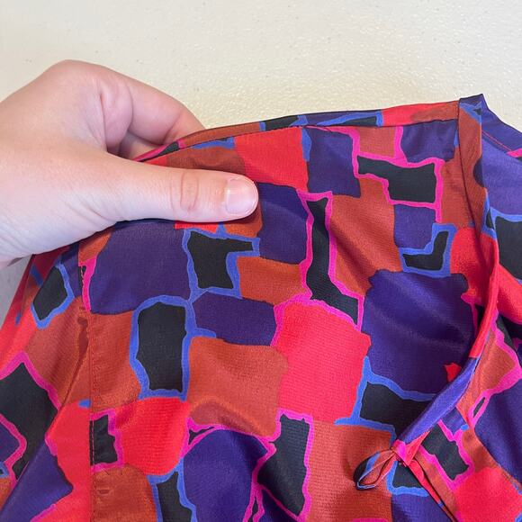 Stefanie Red Purple Silky Abstract Pattern Long Sleeve Retro Jacket Blazer 12 - Picture 9 of 11